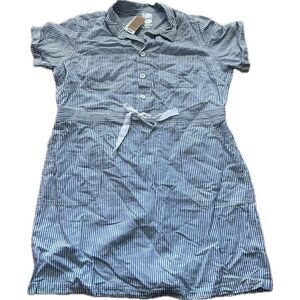 Lucky Brand NWT Lucky Brand Blue & White Linen Striped Tie Waist Dress Women’s S